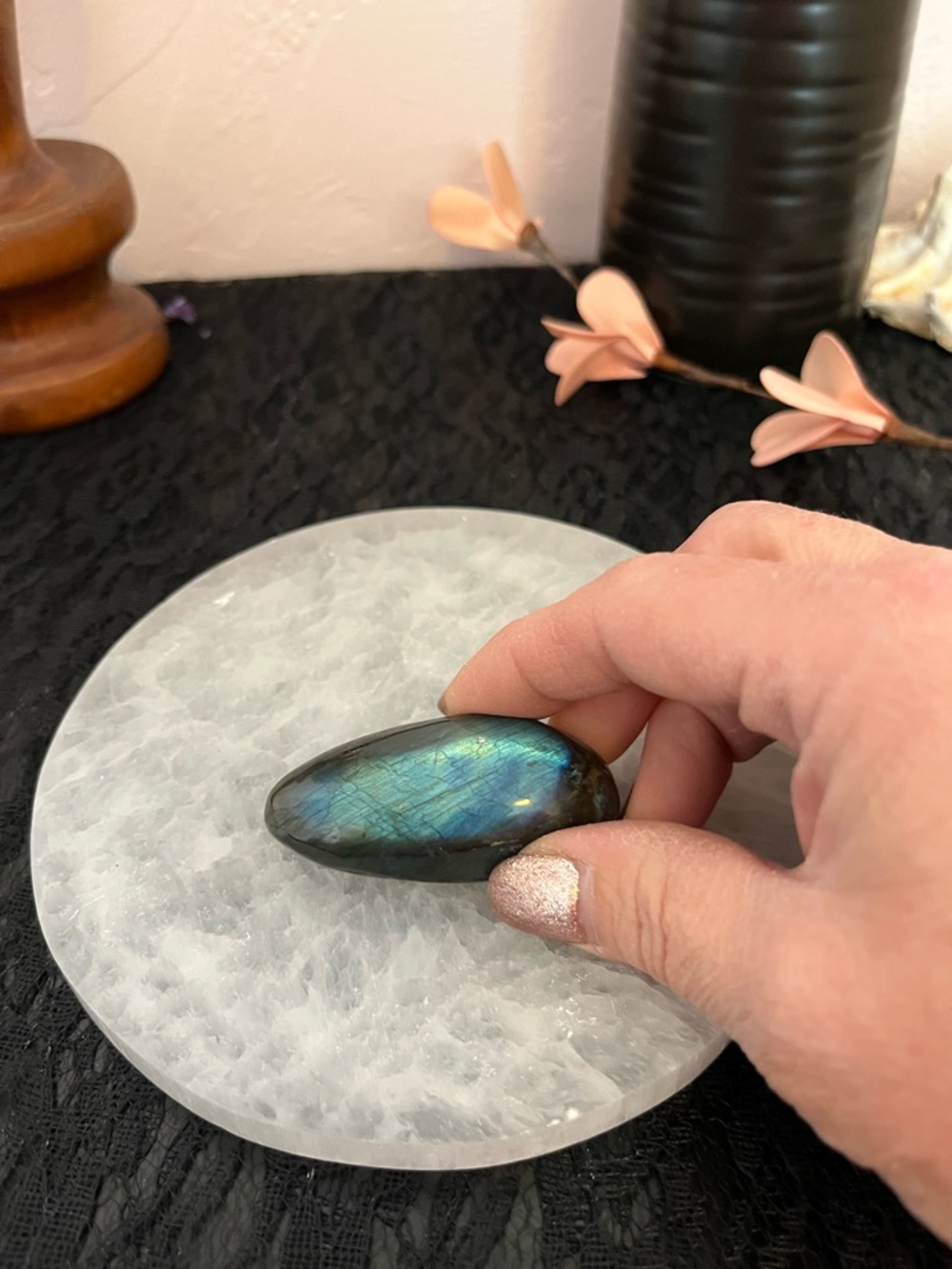 Iridescent Labradorite Palm Stone - Blue Green Flash